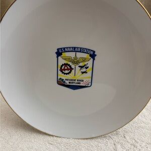 Gold Rimmed White Bowl with U.S. Naval Air Station Emblem